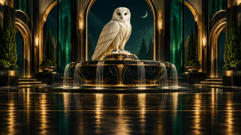 Ivory Owl Fountain at Night