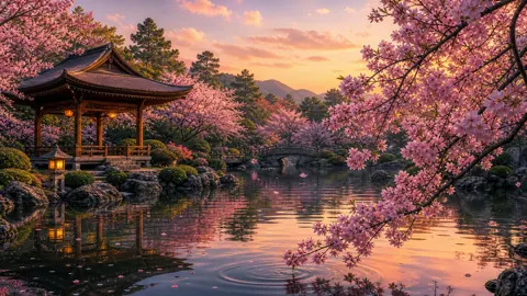 Japanese Garden Gazebo at Sunset
