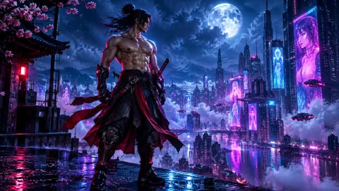 Cyberpunk Ninja Under Full Moon