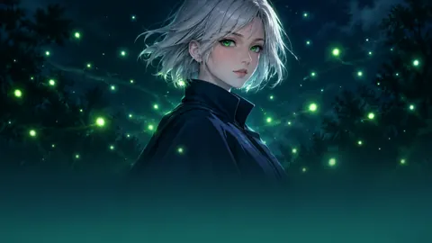 Silver-Haired Woman With Fireflies