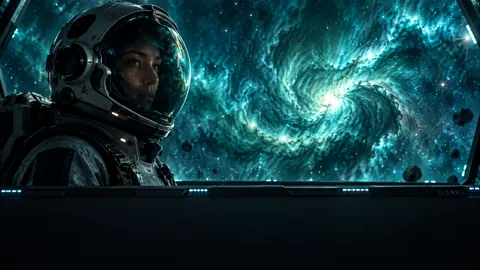 Astronaut Watching Teal Nebula