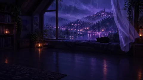 Black Cat at Rainy Window