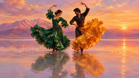 Flamenco Dancers on Salt Flats