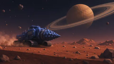 Blue Driller Beneath Ringed Planet