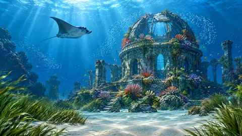Manta Ray Over Ruins