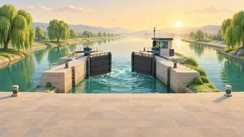 Canal Lock at Sunrise