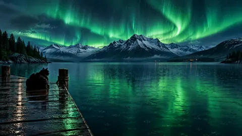 Black Cat Under Aurora