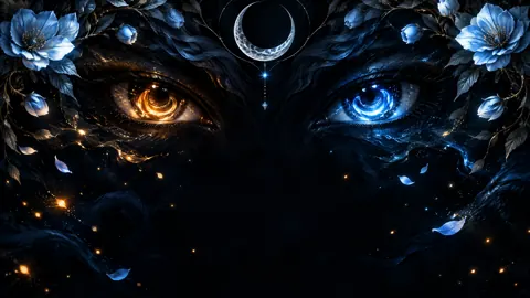 Glowing Eyes and Crescent Moon