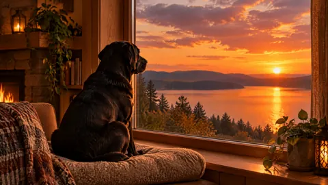 Black Labrador at Sunset