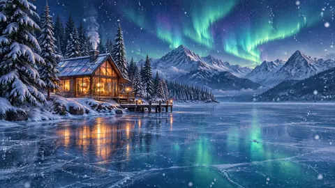 Aurora Lodge by Frozen Lake