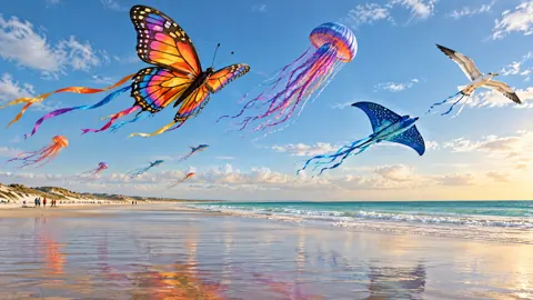 Colorful Kites Over Beach