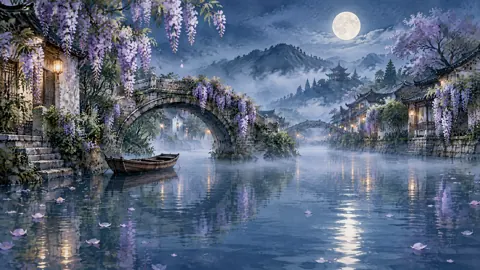 Moonlit Canal With Empty Boat