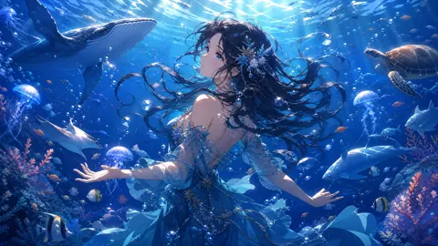 Underwater Woman in Blue Gown