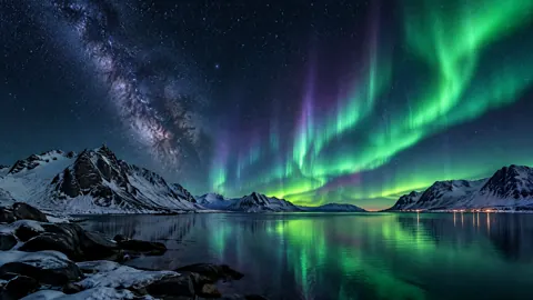 Aurora Over Snowy Lake