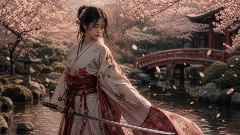 Kimono Woman by Red Bridge