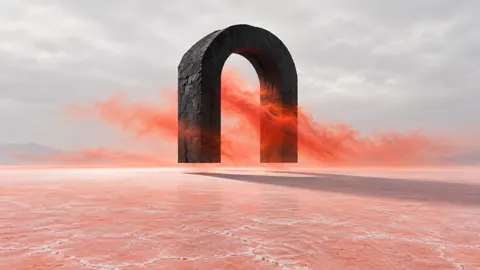 Basalt Arch Over Salt Plain