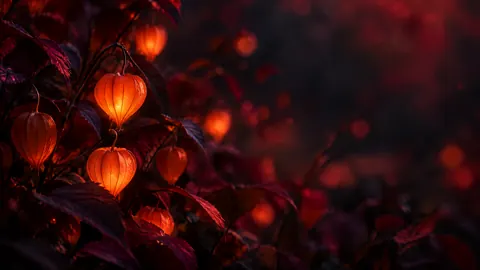 Orange Lantern Flowers at Dusk