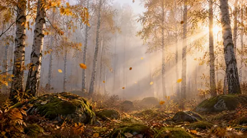 Autumn Birch Forest Fog