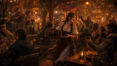 Fantasy Tavern With Elf Bards