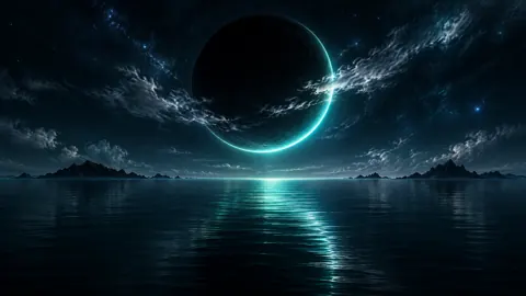 Turquoise Planet Over Dark Ocean