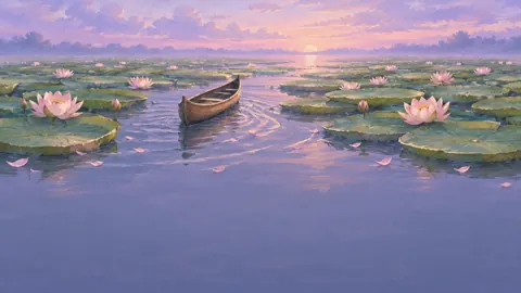 Canoe Among Giant Lily Pads
