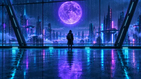 Hooded Courier Under Holographic Moon