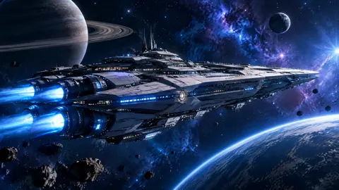 Starship in Nebula Field