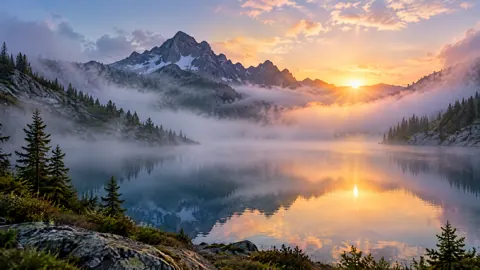 Sunrise Over Mountain Lake