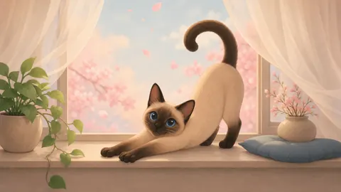 Stretching Siamese on Windowsill