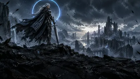 Silver-Haired Sentinel Above Ruins