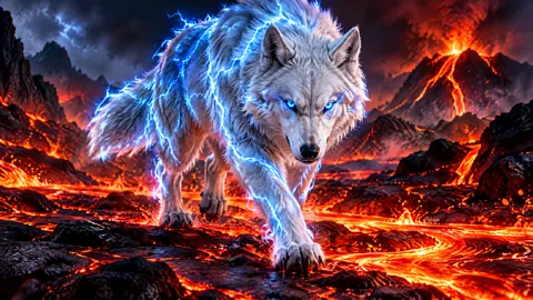 White Wolf With Blue Lightning