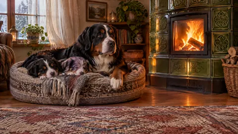 Bernese Dog by Tiled Stove