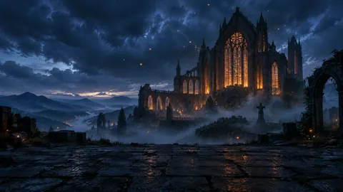 Ruined Gothic Basilica at Dusk