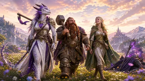 Dragonborn Party in Flower Meadow