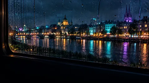 Rainy Train Window City Lights