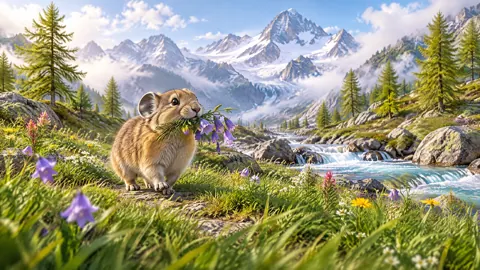 Pika With Bellflowers in Meadow