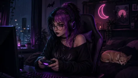 Goth Gamer with Sleeping Chihuahua