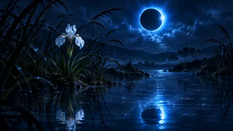White Iris Under Blue Eclipse