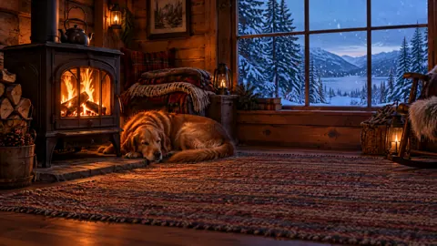 Golden Retriever by Wood Stove