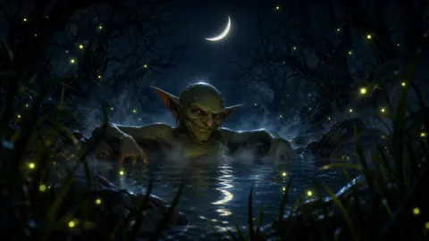 Goblin in Moonlit Hot Spring