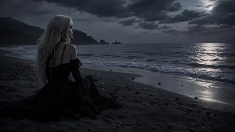 Blonde Woman on Moonlit Beach