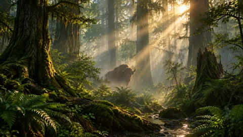 European Bison in Mossy Forest