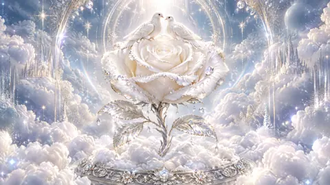 Jeweled White Rose With Doves