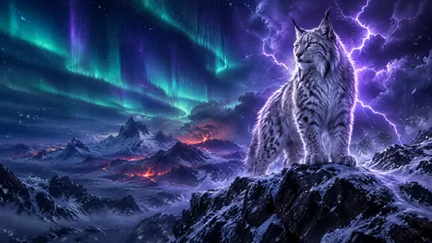 Silver Lynx Under Aurora
