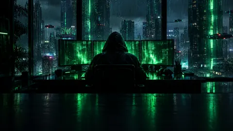 Hacker at Neon Workstation
