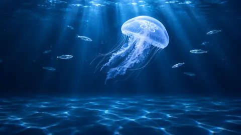 Moon Jellyfish With Silver Fish