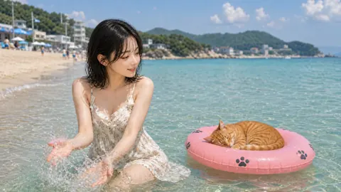 Korean Woman With Cat Float