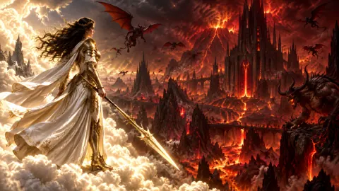 Angel Warrior Above Hellscape