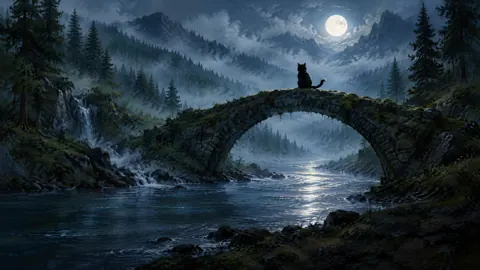 Black Cat on Stone Arch