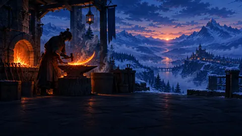 Blacksmith Forging Crescent Blade